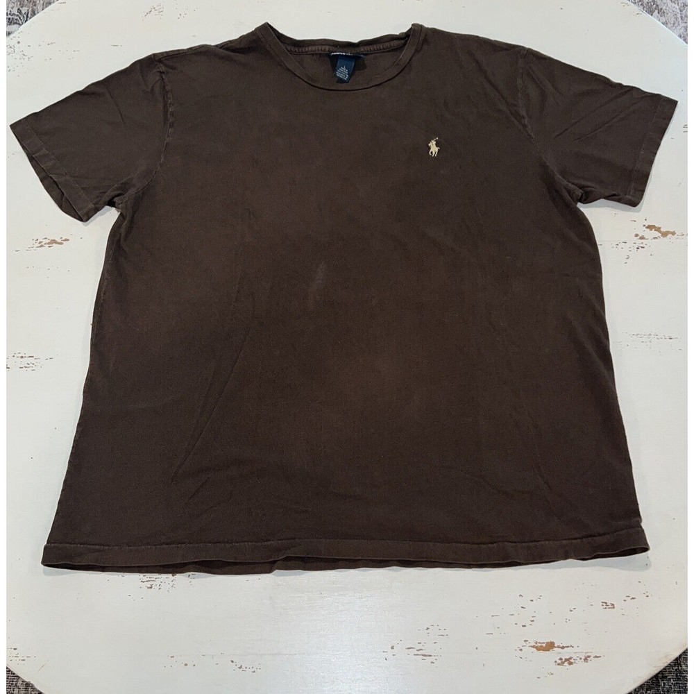 Vtg POLO RALPH LAUREN Shirt Mens L Large  Brown Single Stitch Short Sleeve Pony